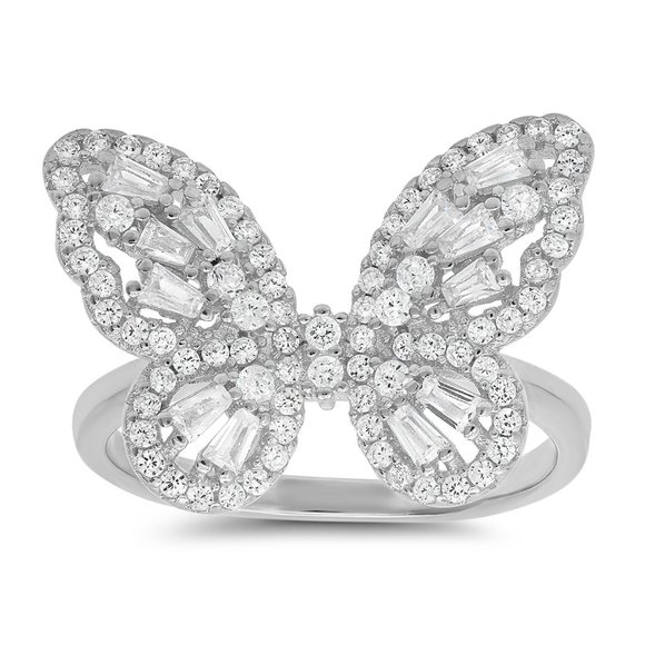 Silver/Gold Diamond Baguette Butterfly Ring - size 6-10 available! - Picture 1 of 8